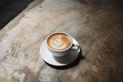 High angle view of coffee on table