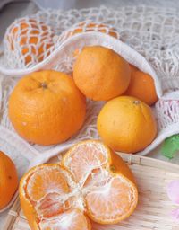 High angle view of oranges on table