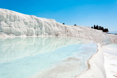 Natural travertine pools and terraces in pamukkale at turkey. 