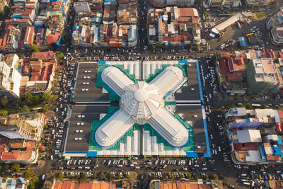 High angle view of buildings in city