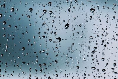 Full frame shot of raindrops on glass window