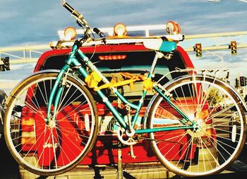 Close-up of bicycle parked on street