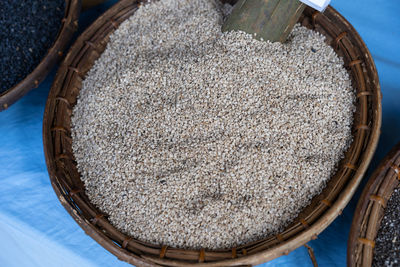 High angle view of bread in basket