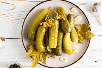 High angle view of seafood in plate on table