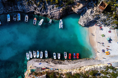 High angle view of rock formation on sea