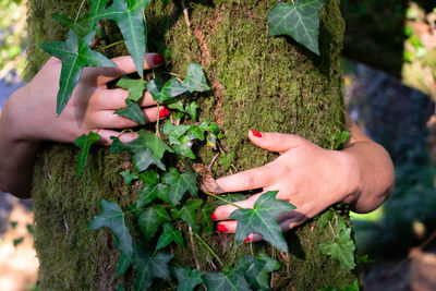 Midsection of woman holding plant