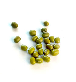 High angle view of candies on white background