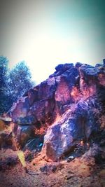 Close-up of rock against clear sky