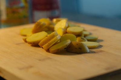 Close-up of chopped fruit on cutting board