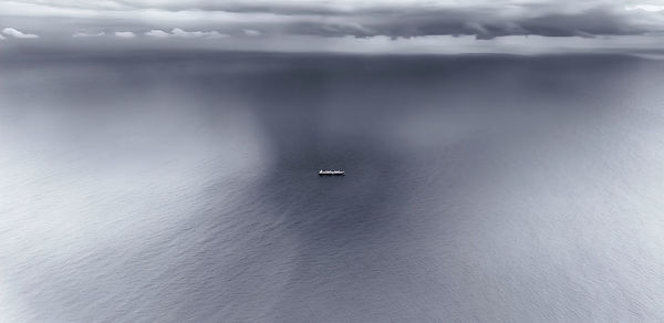 High angle view of ship in sea against sky