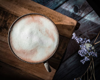 High angle view of coffee on table