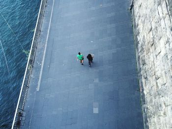 High angle view of men in water