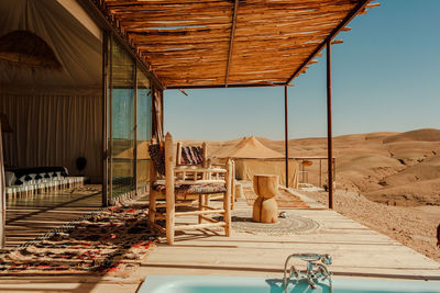 Luxury apartment in the middle of the desert in marrakech with blue sky breathing