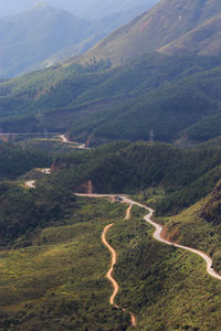 High angle view of winding road on mountain