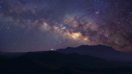 Milky way galaxy at mountain with stars and space dust in the universe, long speed exposure, 