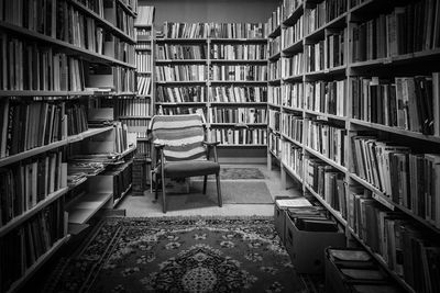 View of books in library