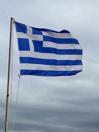 Low angle view of flag against sky