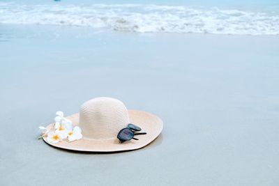 High angle view of hat on beach