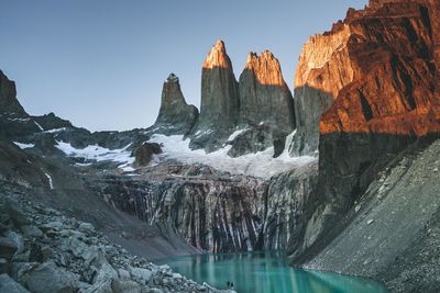 Panoramic view of rocks in sea against clear sky