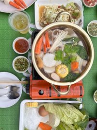 High angle view of food on table