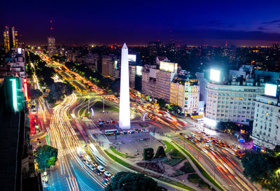 High angle view of illuminated city at night