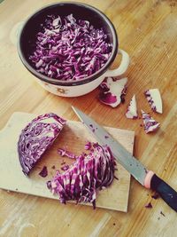 High angle view of food on cutting board