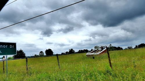 Scenic view of grassy field against cloudy sky