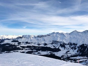 Scenic view of snowcapped mountains against sky