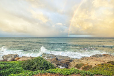 Coastal morning with a rainbow in la jolla, california.