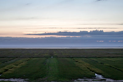 Scenic view of field against sky during sunset