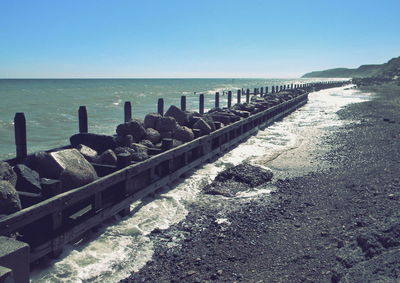 Scenic view of sea against clear sky