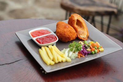 Close-up of food on table