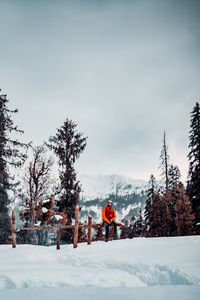 People skiing on snow covered landscape