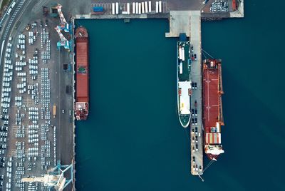 Aerial view of ship moored at harbor