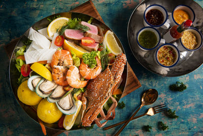 High angle view of food on table