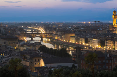 High angle view of illuminated buildings of florence 