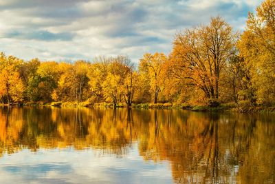 Scenic view of lake by trees during autumn