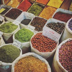 High angle view of spices for sale