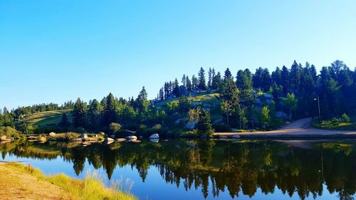 Scenic view of calm lake against clear sky