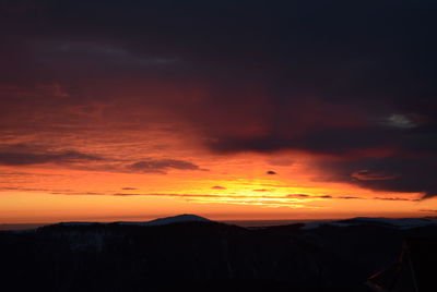 Scenic view of mountains at sunset