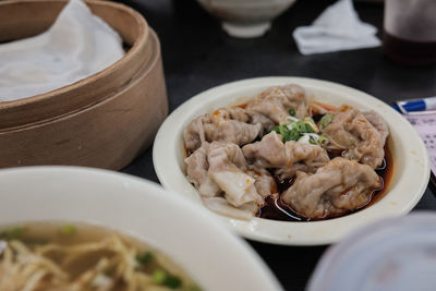 Close-up of rice in bowl on table