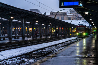 Railroad station platform during winter