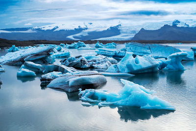 Aerial view of frozen lake