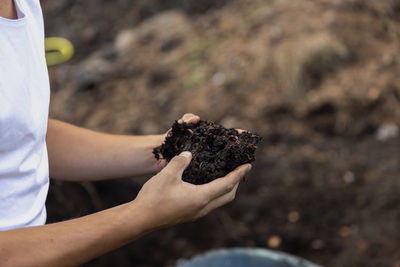 Hands holding dirt