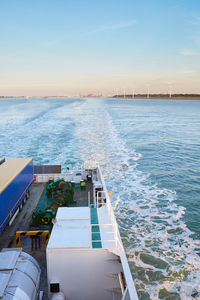 Rear of a ferry ship transporting vehicles and passengers from rotterdam port.