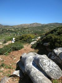 Scenic view of landscape against clear blue sky