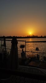 Scenic view of sea against clear sky during sunset