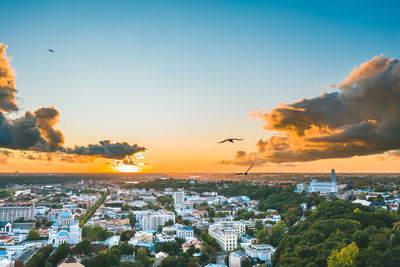 Aerial view of townscape against sky