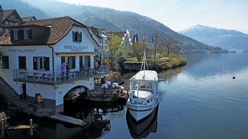 View of boats in harbor