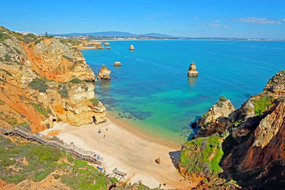 Panoramic view of bay against sky